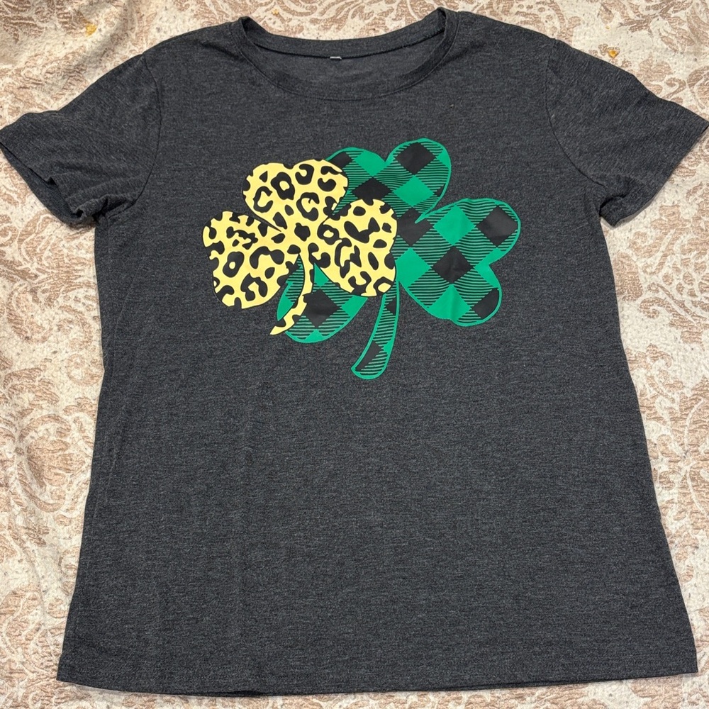 Gray T-Shirt with Shamrock Design